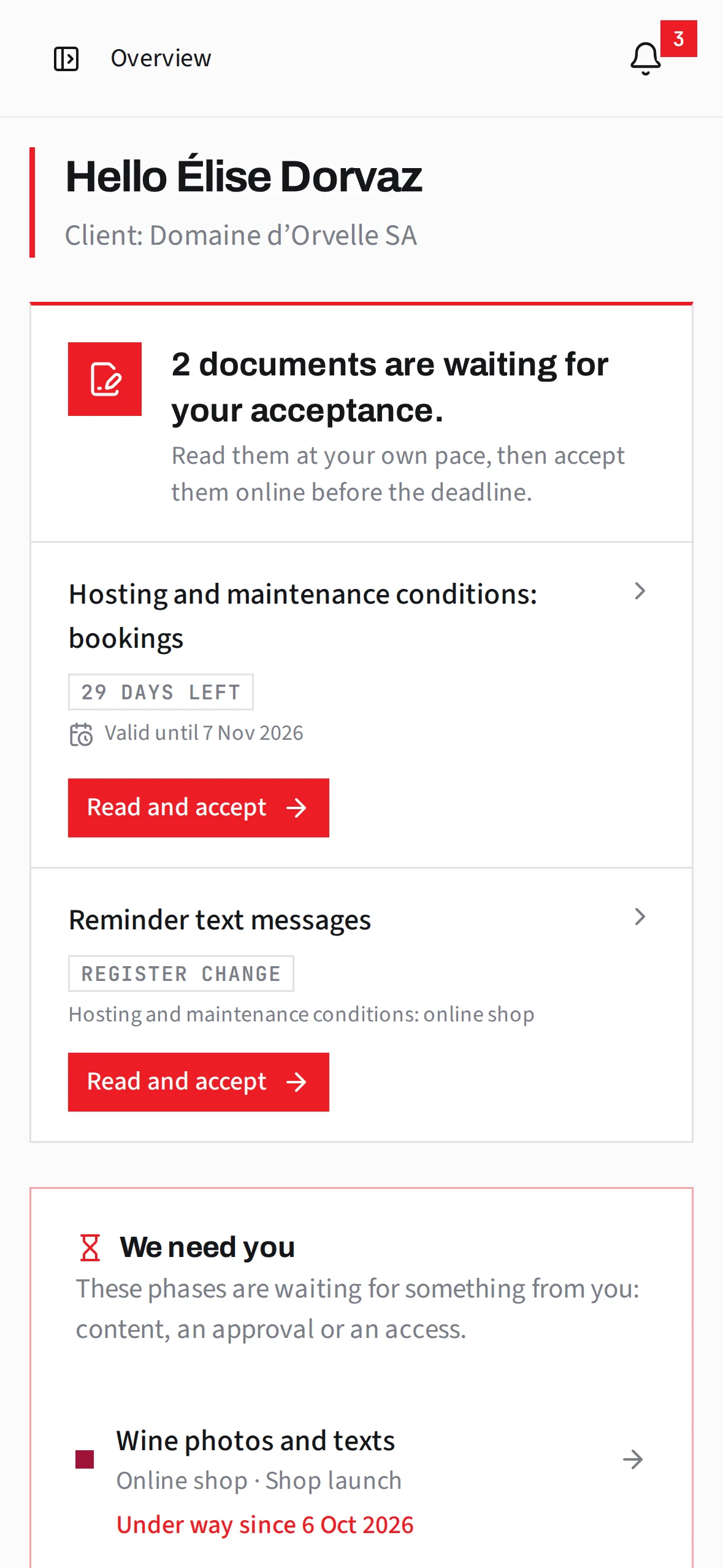 The client area on a phone.