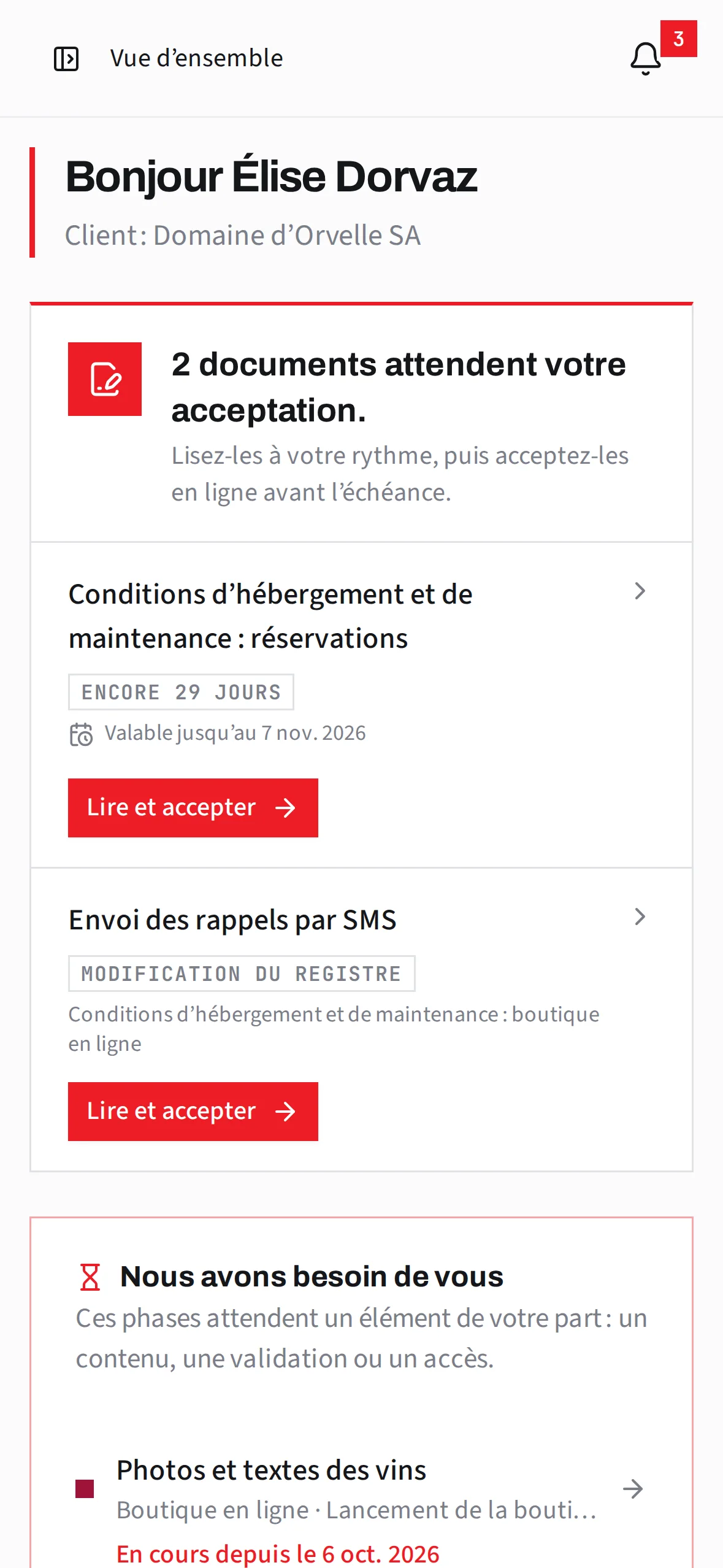 L’espace client sur un téléphone.