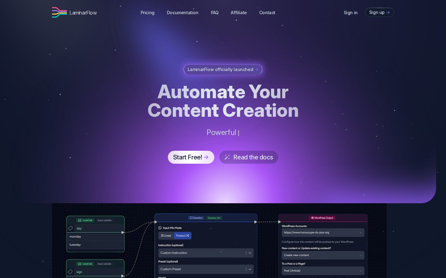 LaminarFlow.ai: Automatisation de la création et de la publication de contenu, sans écrire une ligne de code.